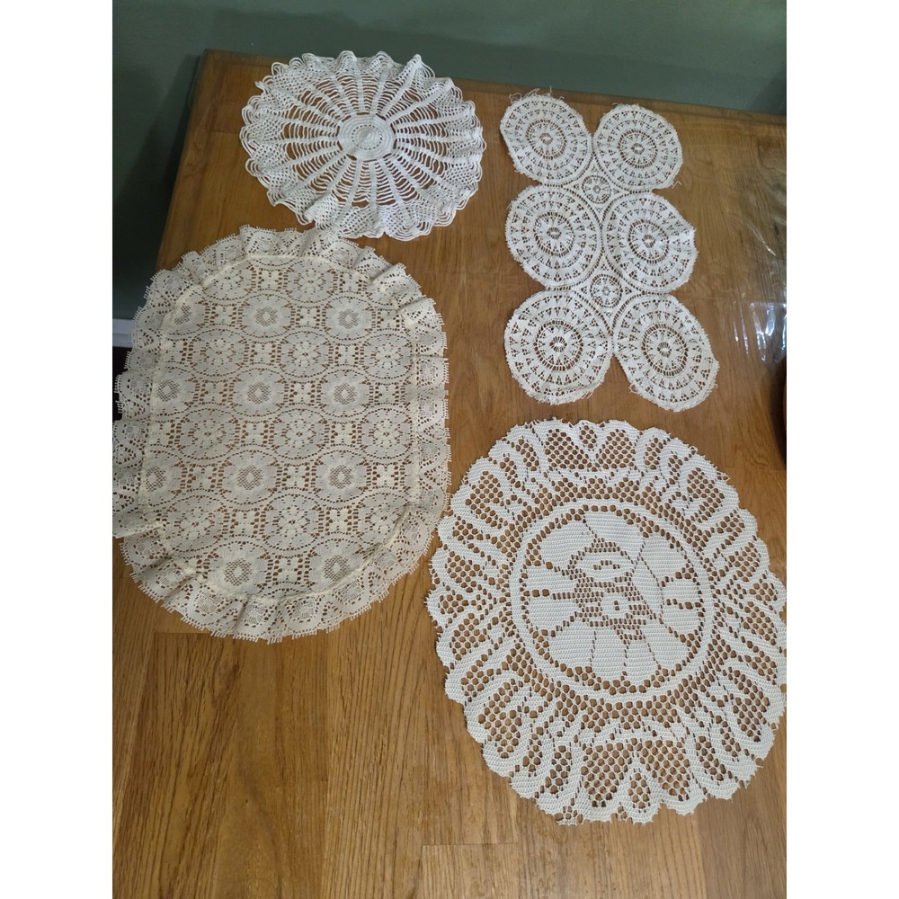 4 Misc Hand Crochet Doilies See Pictures for Sizes Vintage